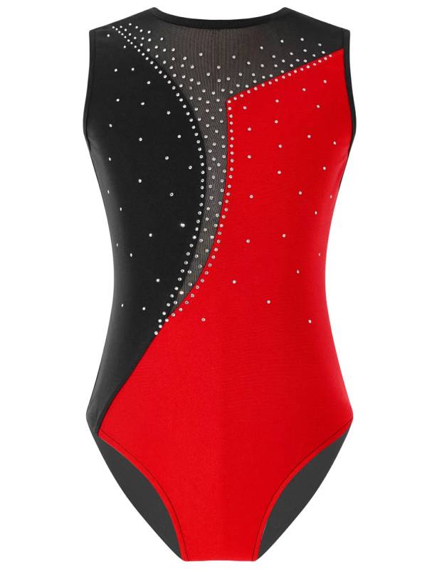 Kids Girls Sleeveless Shiny Rhinestone Skating Dance Leotard thumb