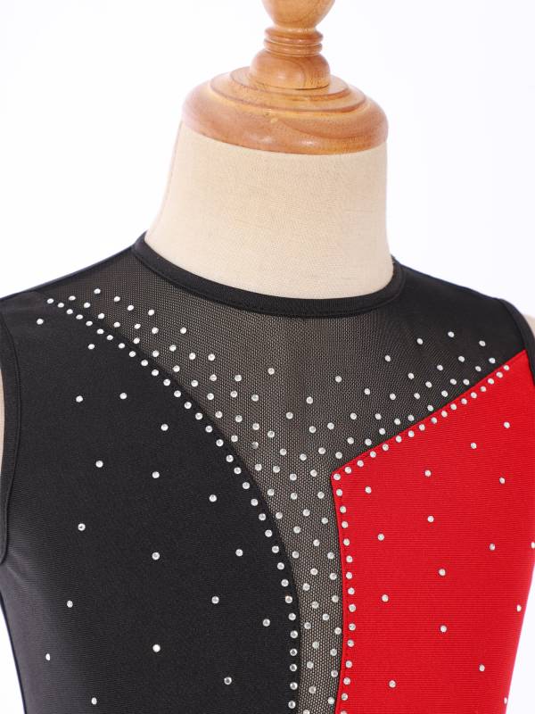 Kids Girls Sleeveless Shiny Rhinestone Skating Dance Leotard thumb