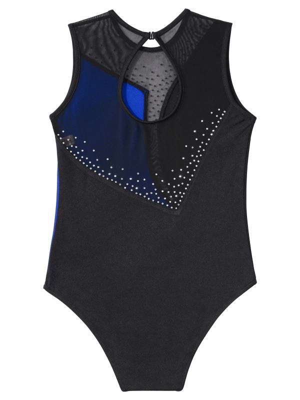 Kids Girls Sleeveless Shiny Rhinestone Skating Dance Leotard thumb