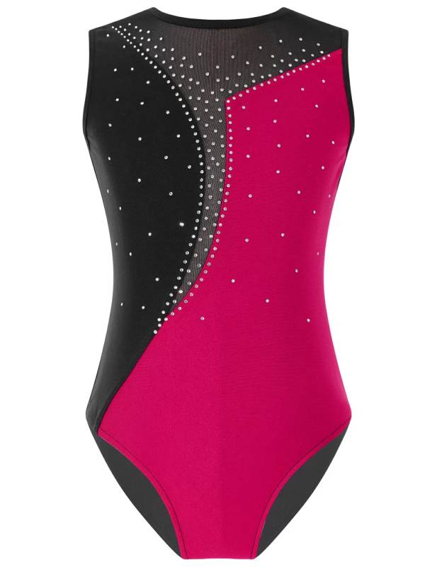 Kids Girls Sleeveless Shiny Rhinestone Skating Dance Leotard thumb