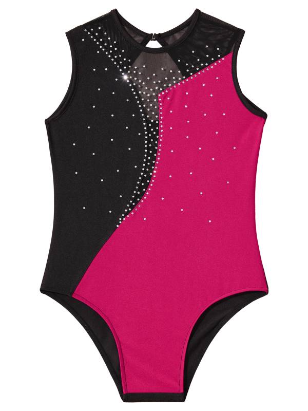 Kids Girls Sleeveless Shiny Rhinestone Skating Dance Leotard thumb