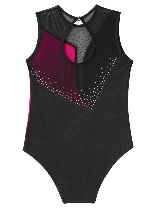 Kids Girls Sleeveless Shiny Rhinestone Skating Dance Leotard thumb