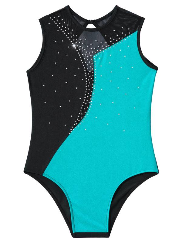 Kids Girls Sleeveless Shiny Rhinestone Skating Dance Leotard thumb