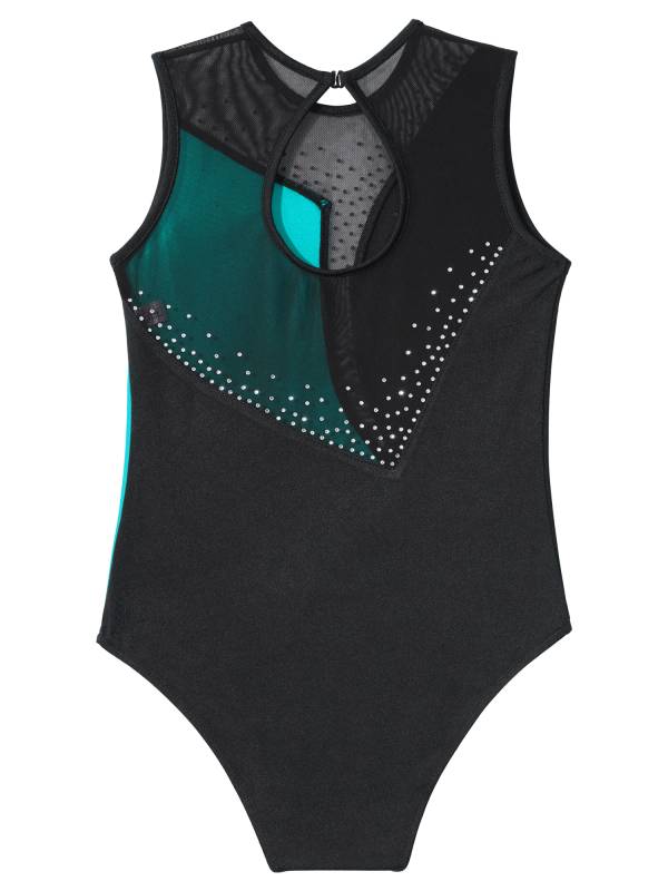 Kids Girls Sleeveless Shiny Rhinestone Skating Dance Leotard thumb