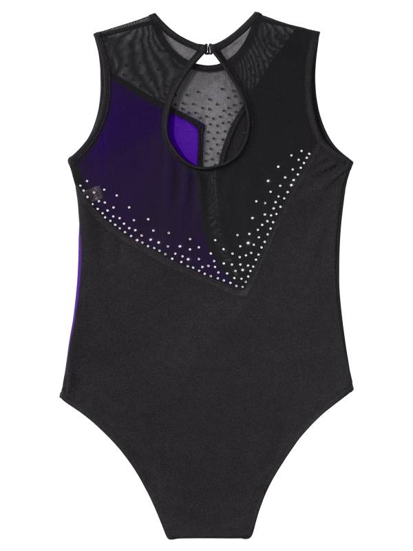 Kids Girls Sleeveless Shiny Rhinestone Skating Dance Leotard thumb