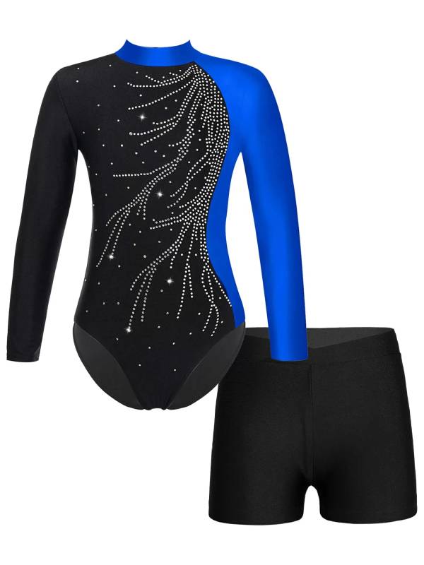 Kids Girls 2Pcs Long Sleeve Skating Leotard and Shorts Set thumb
