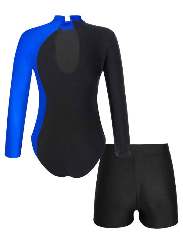 Kids Girls 2Pcs Long Sleeve Skating Leotard and Shorts Set thumb
