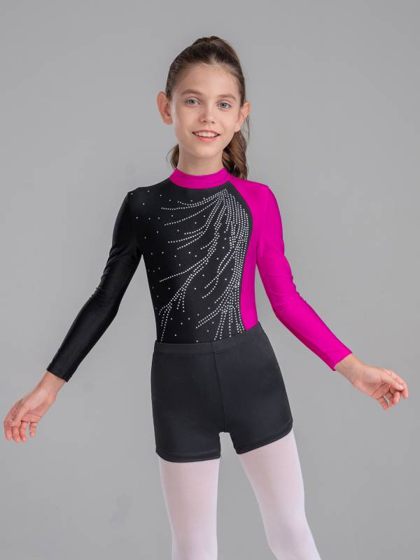 Kids Girls 2Pcs Long Sleeve Skating Leotard and Shorts Set thumb