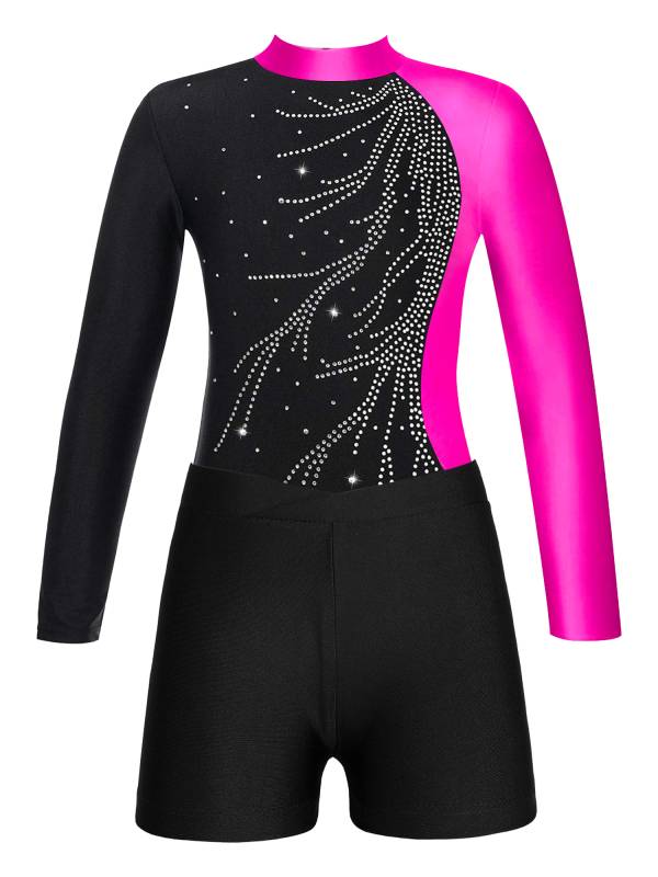 Kids Girls 2Pcs Long Sleeve Skating Leotard and Shorts Set thumb