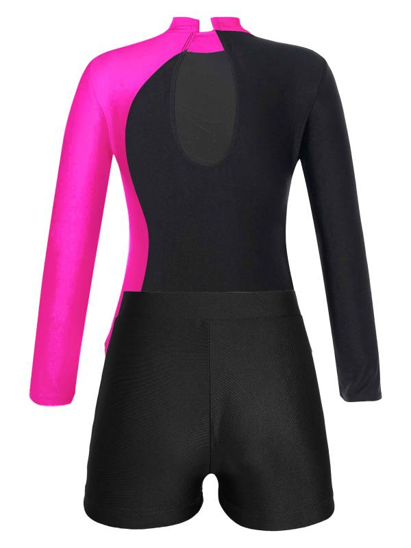 Kids Girls 2Pcs Long Sleeve Skating Leotard and Shorts Set thumb