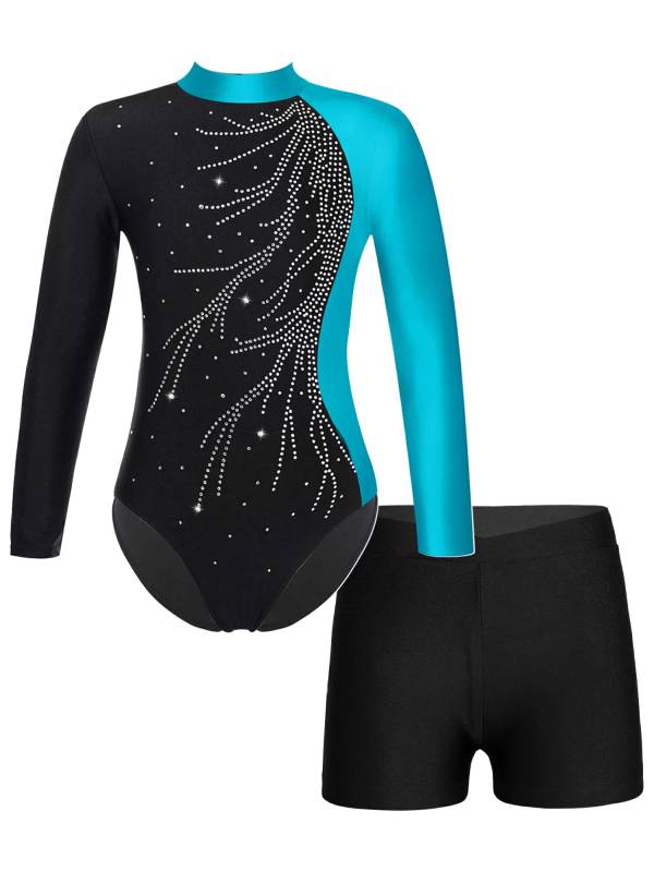 Kids Girls 2Pcs Long Sleeve Skating Leotard and Shorts Set thumb