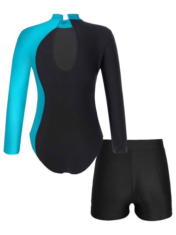 Kids Girls 2Pcs Long Sleeve Skating Leotard and Shorts Set thumb
