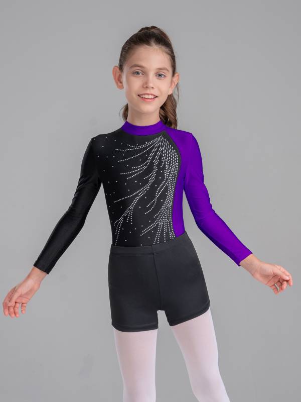 Kids Girls 2Pcs Long Sleeve Skating Leotard and Shorts Set thumb