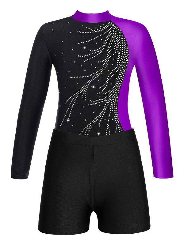 Kids Girls 2Pcs Long Sleeve Skating Leotard and Shorts Set thumb