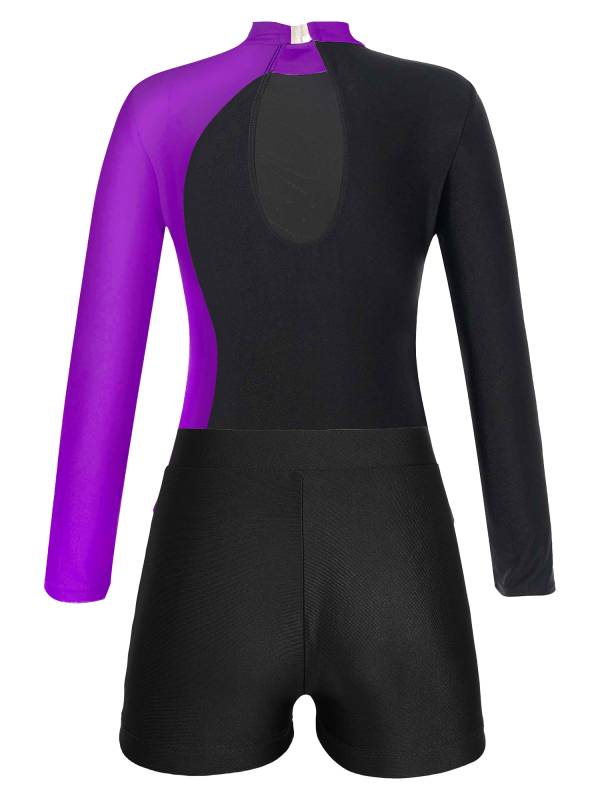 Kids Girls 2Pcs Long Sleeve Skating Leotard and Shorts Set thumb