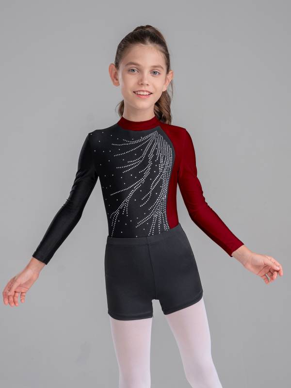 Kids Girls 2Pcs Long Sleeve Skating Leotard and Shorts Set thumb
