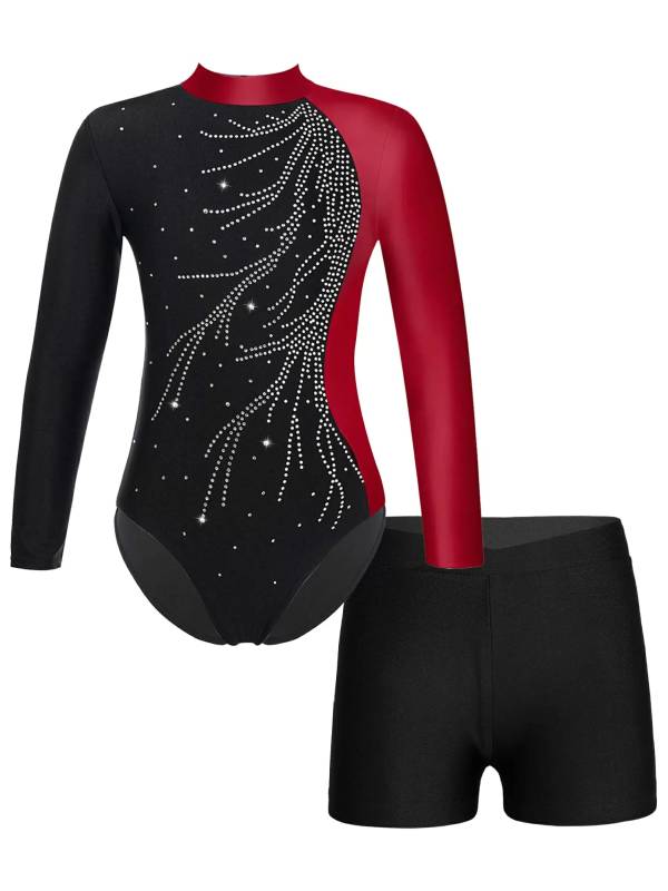 Kids Girls 2Pcs Long Sleeve Skating Leotard and Shorts Set thumb