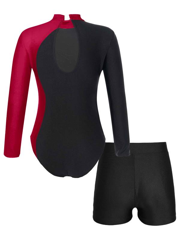 Kids Girls 2Pcs Long Sleeve Skating Leotard and Shorts Set thumb