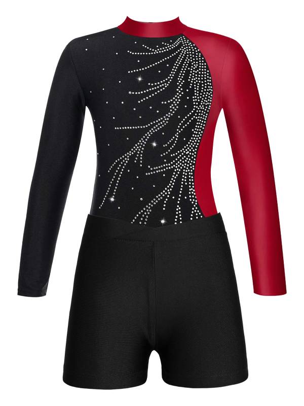 Kids Girls 2Pcs Long Sleeve Skating Leotard and Shorts Set thumb