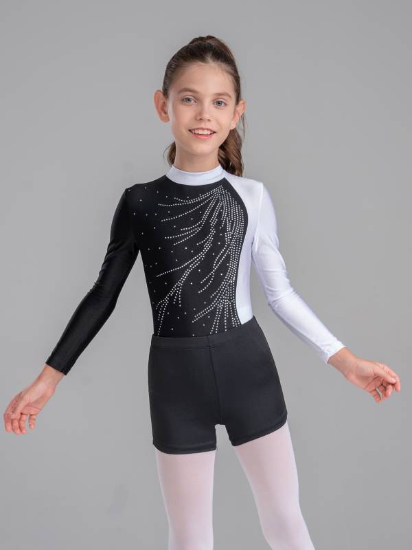 Kids Girls 2Pcs Long Sleeve Skating Leotard and Shorts Set thumb