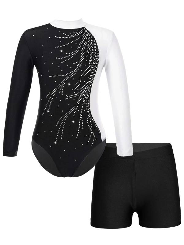 Kids Girls 2Pcs Long Sleeve Skating Leotard and Shorts Set thumb