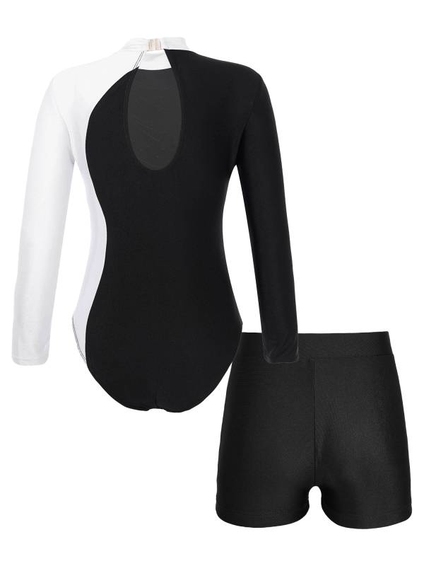 Kids Girls 2Pcs Long Sleeve Skating Leotard and Shorts Set thumb