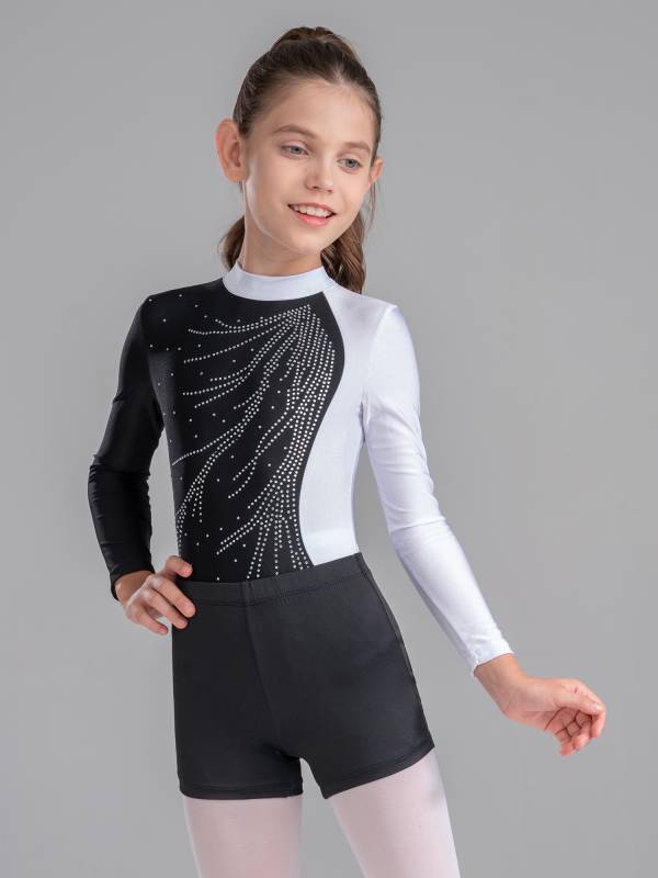 Kids Girls 2Pcs Long Sleeve Skating Leotard and Shorts Set thumb