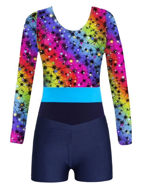 Girls 2pcs Long Sleeve Round Neck Leotard and Shorts Gymnastics Set thumb
