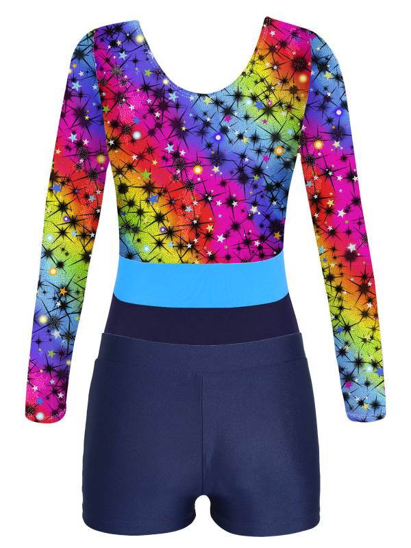Girls 2pcs Long Sleeve Round Neck Leotard and Shorts Gymnastics Set thumb