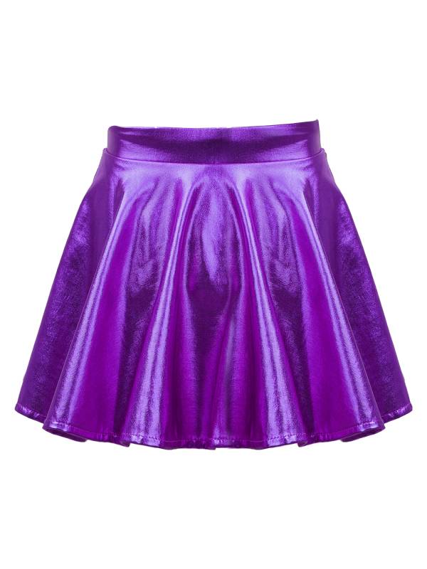 Kids Girls Glossy Metallic Pleated A-Line Skirt Jazz Dance Skirt thumb