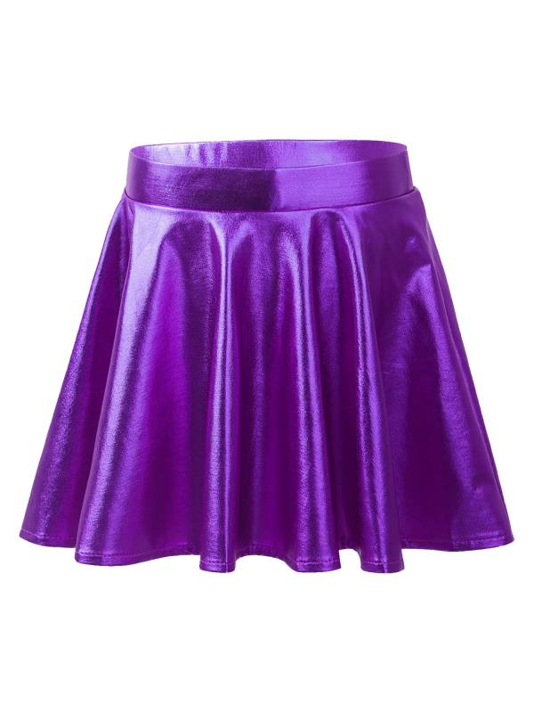 Kids Girls Glossy Metallic Pleated A-Line Skirt Jazz Dance Skirt thumb