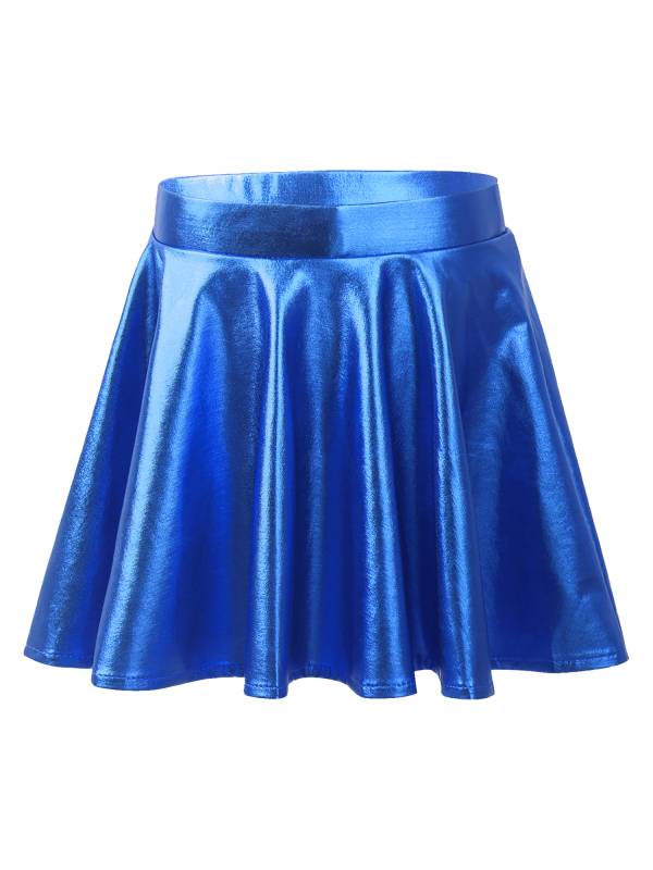 Kids Girls Glossy Metallic Pleated A-Line Skirt Jazz Dance Skirt thumb