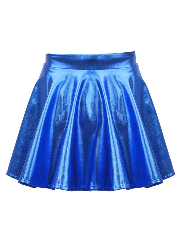 Kids Girls Glossy Metallic Pleated A-Line Skirt Jazz Dance Skirt thumb