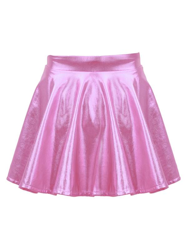 Kids Girls Glossy Metallic Pleated A-Line Skirt Jazz Dance Skirt thumb
