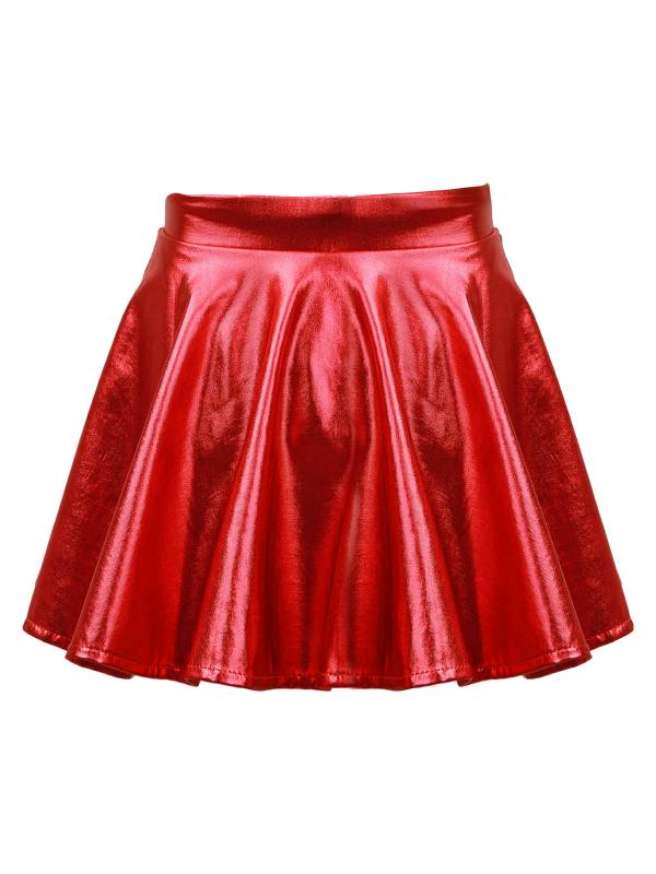 Kids Girls Glossy Metallic Pleated A-Line Skirt Jazz Dance Skirt thumb