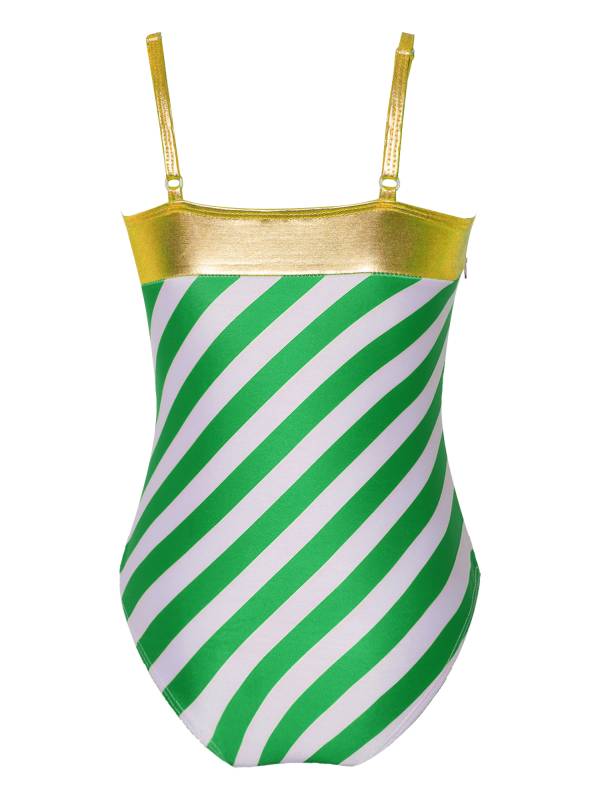 Kids Girls Christmas Straps Stripes Sequins Bowknot Bodysuit thumb