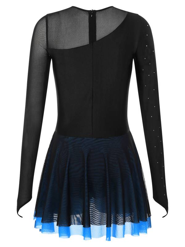 Women Glitter Rhinestone Long Sleeve Skating Dress thumb