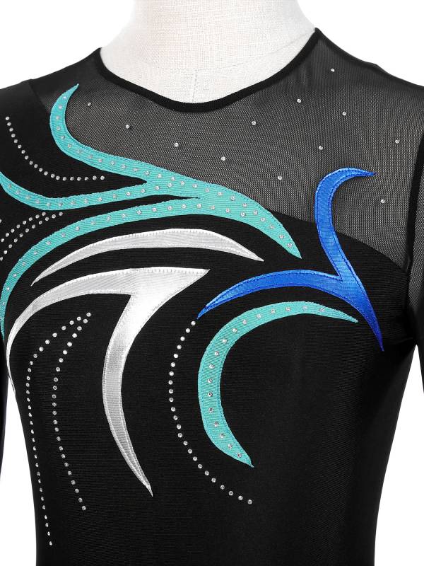 Women Glitter Rhinestone Long Sleeve Skating Dress thumb