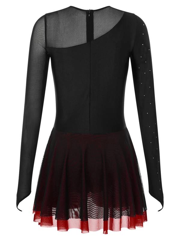 Women Glitter Rhinestone Long Sleeve Skating Dress thumb
