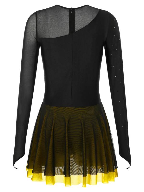 Women Glitter Rhinestone Long Sleeve Skating Dress thumb