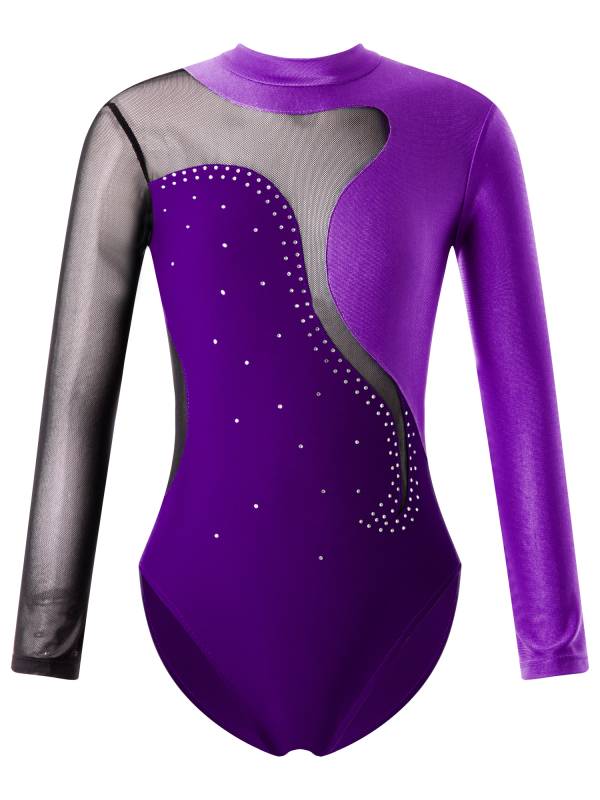 Kids Girls Long Sleeve Hollow Back Figure Skating Leotard thumb