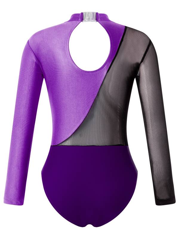 Kids Girls Long Sleeve Hollow Back Figure Skating Leotard thumb