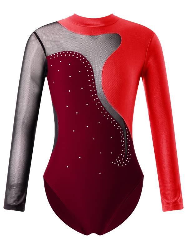 Kids Girls Long Sleeve Hollow Back Figure Skating Leotard thumb