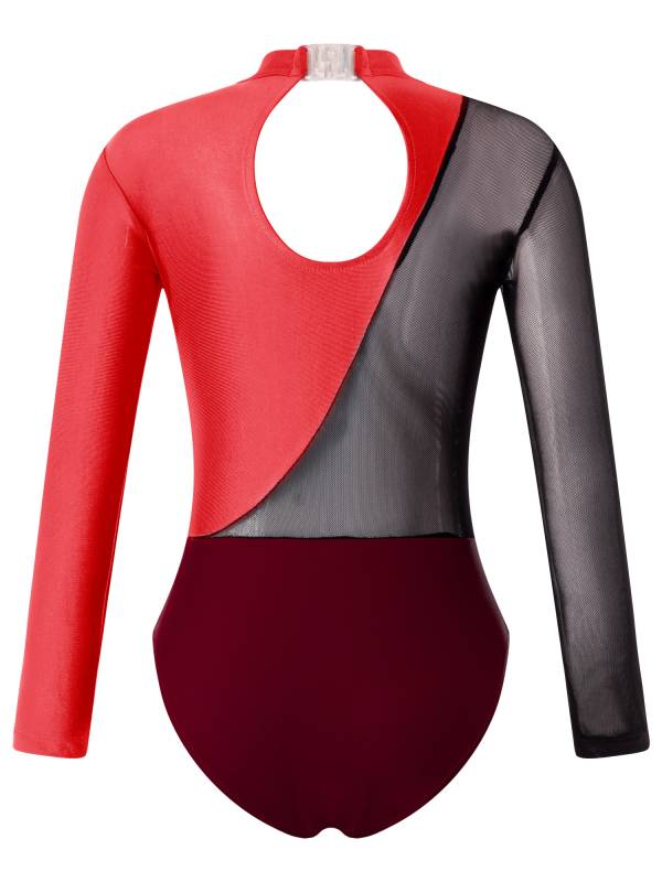 Kids Girls Long Sleeve Hollow Back Figure Skating Leotard thumb