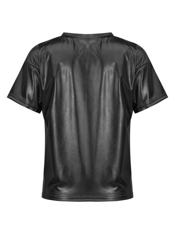 Girls/Boys Metallic Shiny Short Sleeve Round Neck Dance T-shirt thumb