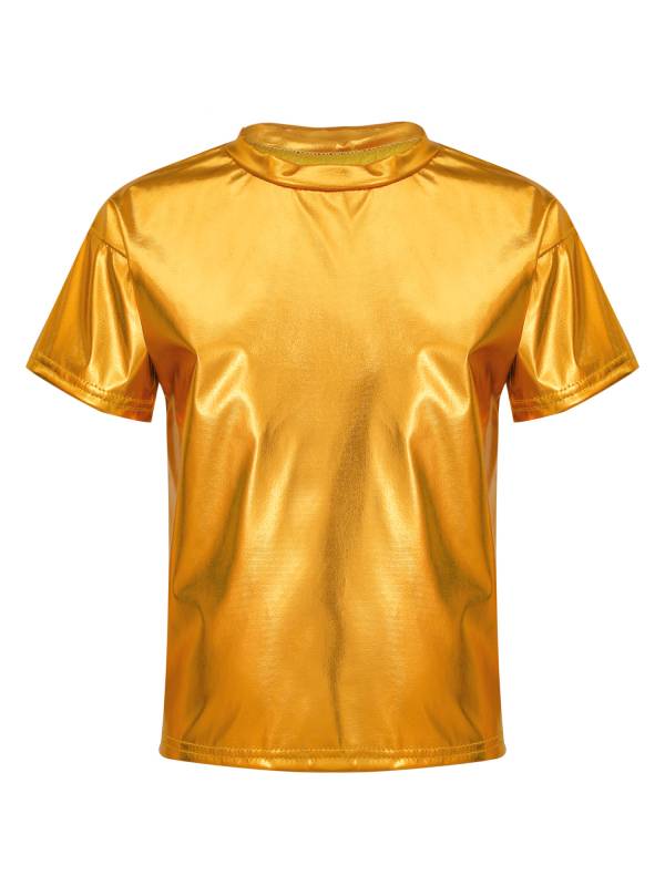Girls/Boys Metallic Shiny Short Sleeve Round Neck Dance T-shirt thumb