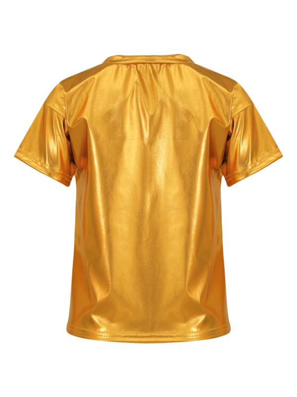 Girls/Boys Metallic Shiny Short Sleeve Round Neck Dance T-shirt thumb