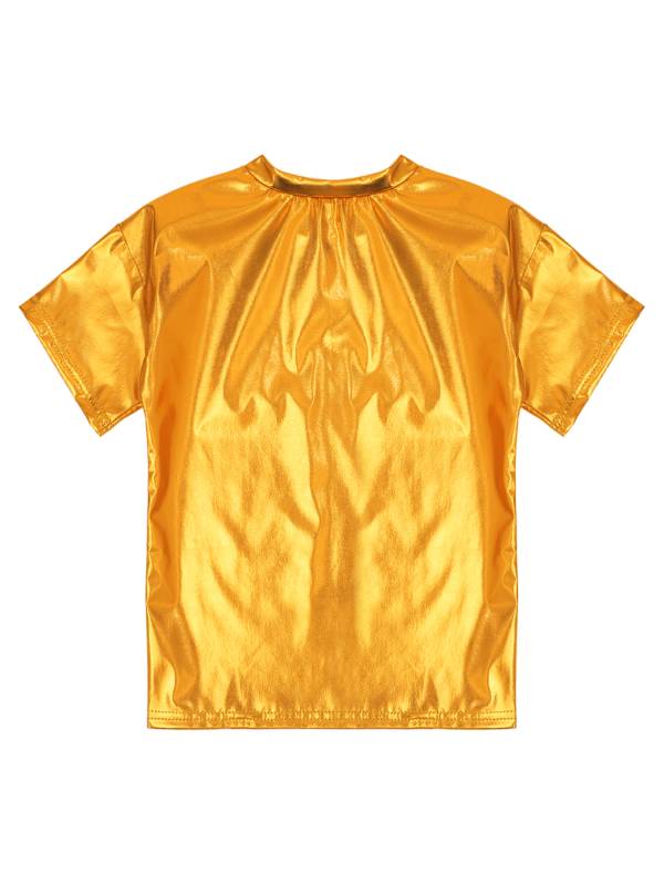 Girls/Boys Metallic Shiny Short Sleeve Round Neck Dance T-shirt thumb