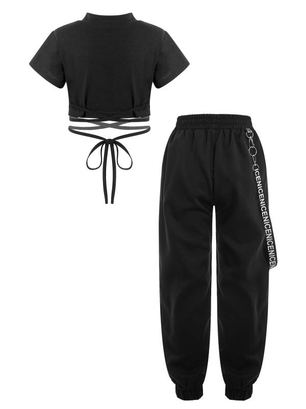 Kids Girls 2pcs Sports Set Short Sleeve Crop Top and Pants thumb