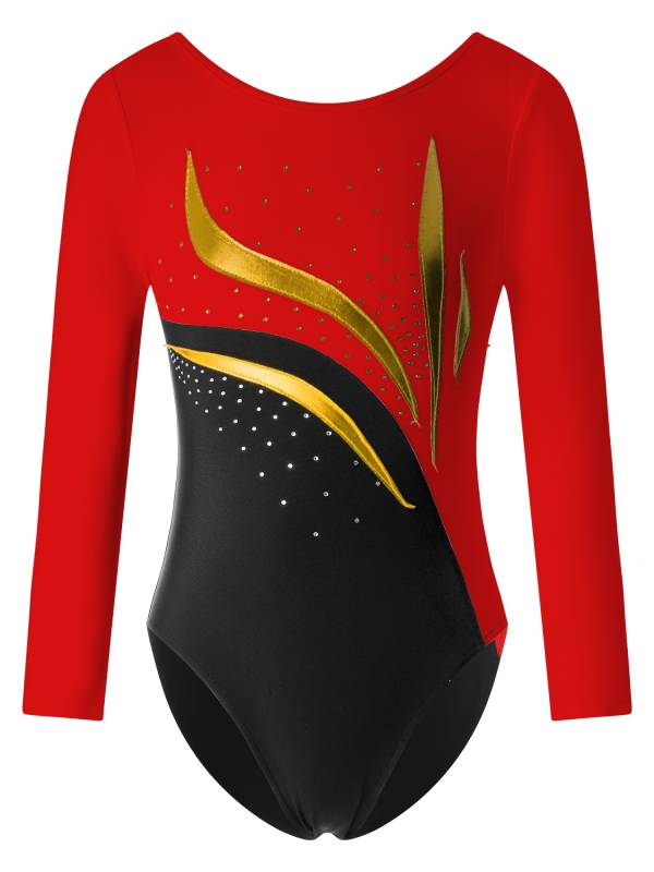 Kids Girls Long Sleeve Shiny Rhinestone Gymnastics Leotard thumb